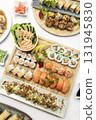 sushi mixed plate moriawase meal on plate in japanese restaurant 131945830