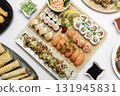 sushi mixed plate moriawase meal on plate in japanese restaurant 131945831