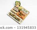 sushi mixed plate moriawase meal on plate in japanese restaurant 131945833