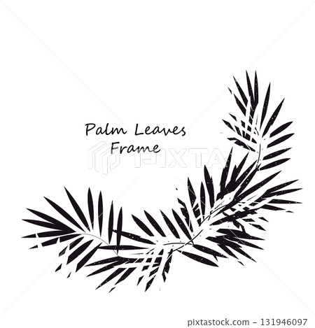Tropical leaves foliage wreath frame. Outline floral arrangement nature backdrop. Vector illustration isolated on white background 131946097