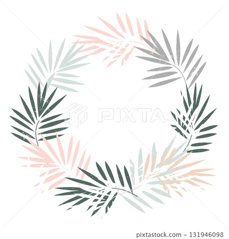 Tropical leaves foliage wreath frame. Floral arrangement nature backdrop. Vector illustration isolated on white background. 131946098