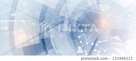 Technology science concept banner. Molecular technology structure with digital overlay 131946121