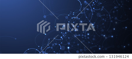 Technology science concept banner. Molecular technology structure with digital overlay Technology science concept banner. Molecular technology structure with digital overlay 131946124