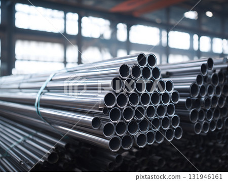 管道材料整齊地堆放在倉庫中 131946161