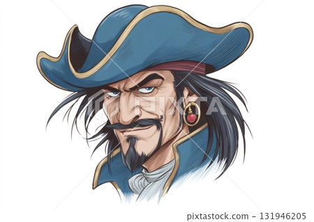 Cartoon pirate character sporting a captain's hat 131946205