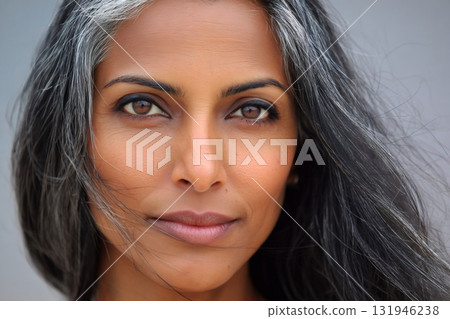 Indian woman with graying hair showing natural beauty 131946238