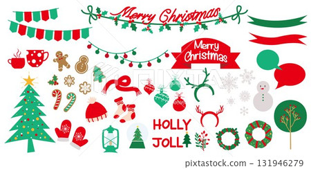 可愛的聖誕節插畫素材、聖誕裝飾品、裝飾套裝 可愛的聖誕節插畫素材、聖誕裝飾品、裝飾套裝 131946279