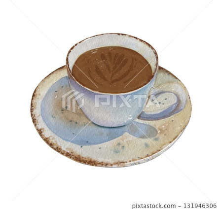 Hand drawn cup of hot chocolate. Watercolor illustration. 131946306