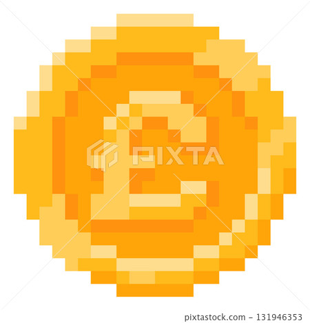 Pound sterling coin pixel art, vector retro 8 bit money cash golden coin, United Kingdom GBP currency, finance bank sign Pound sterling coin pixel art, vector retro 8 bit money cash golden coin, United Kingdom GBP currency, finance bank sign 131946353