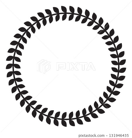 Premium quality badge laurel wreath round shape, vector award medal black silhouette, achievement mark, guarantee label 131946435