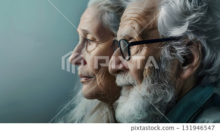 Portrait of a couple of two old people of retirement age. AI Generated 131946547