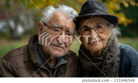 Portrait of a couple of two old people of retirement age. AI Generated Portrait of a couple of two old people of retirement age. AI Generated 131946548