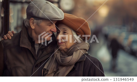 Portrait of a couple of two old people of retirement age. AI Generated 131946549