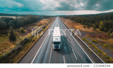 A truck carrying cargo on the highway against the sky. AI Generated A truck carrying cargo on the highway against the sky. AI Generated 131946594