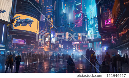 照亮不遠未來的科技發達大都市的夜景 131946637