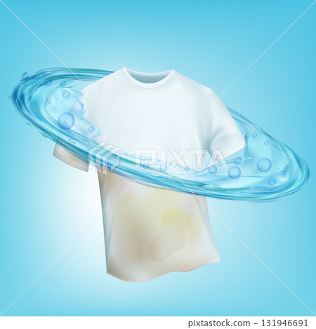 Water vortex washes dirt and stains off a white t-shirt 131946691