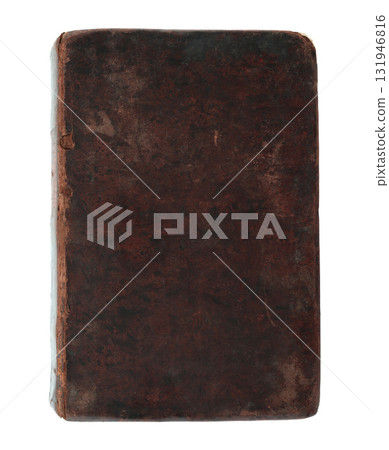 Old antique closed book with textured leather cover, isolated on transparent background 131946816
