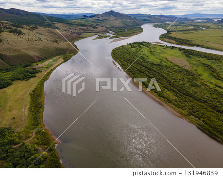 Scenic view of the Amur River in Vladivostok amid lush greenery 131946839