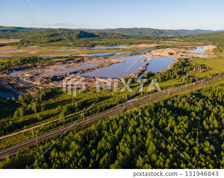 Stunning aerial view of Vladivostok's natural landscape and river Stunning aerial view of Vladivostok's natural landscape and river 131946843