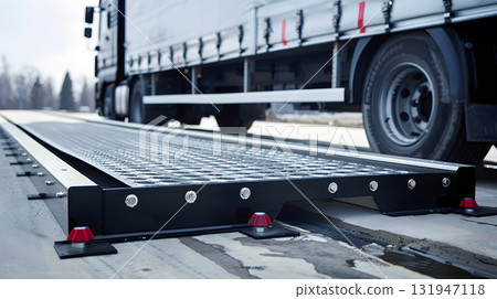 A truck or trailer carrying cargo undergoes a weighing procedure. Neural network AI generated art 131947118