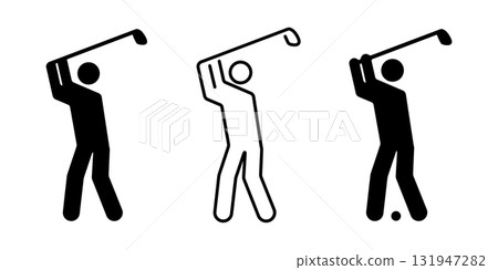 Golf, golfer form, swing illustration icon multiple set vector black and white Golf, golfer form, swing illustration icon multiple set vector black and white 131947282