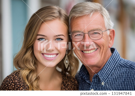 Grandfather and granddaughter smiling portrait depicting family happiness 131947841