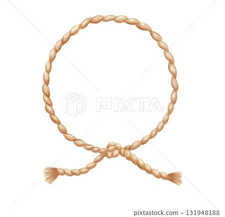 Round rope wreath. Watercolor illustration isolated on white background. Round rope wreath. Watercolor illustration isolated on white background. 131948188