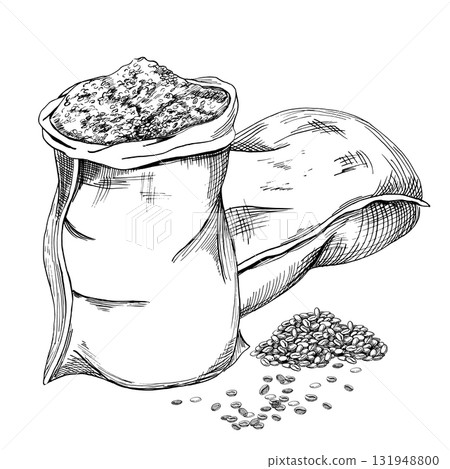 Two full sacks of coffee beans. Realistic vector illustration on the theme of coffee for product design, apparel printing, posters, and interior design. 131948800