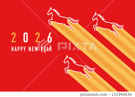 Simple New Year's card with a running horse, red background, 2026, Year of the Horse 131948836
