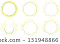 A frame set of rice plants with yellow rice grains and green ears arranged in a circle 131948866