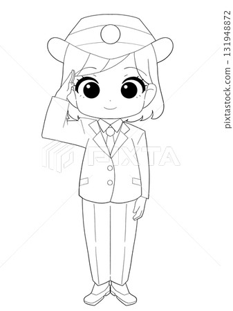 一位女車站服務員的可愛黑白插圖 131948872