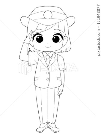 一位女車站服務員的可愛黑白插圖 一位女車站服務員的可愛黑白插圖 131948877