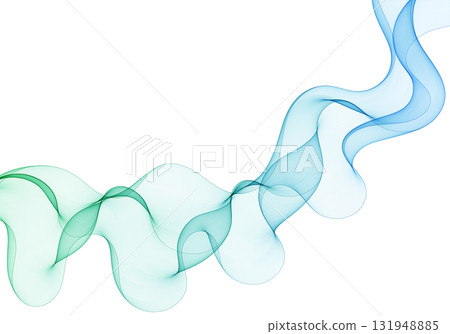 Wavy gradient flow of green and blue transparent lines on a white background. Eps 10 131948885