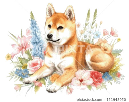 柴犬的水彩插圖 131948950