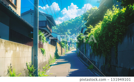 A hill leading to a suburban residential area in the middle of a summer afternoon 131949101
