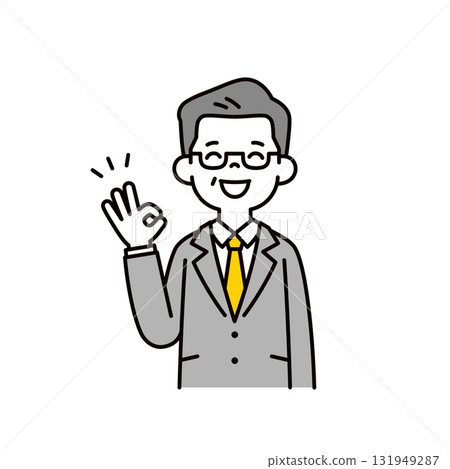 A simple upper body vector illustration of an elderly CEO who smiles and agrees 131949287
