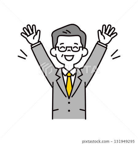 一個簡單的上半身向量插圖，描繪了一位 60 多歲或 70 多歲的首席執行官，他面帶微笑，欣喜若狂 131949295