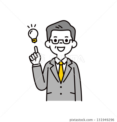 A simple upper body vector illustration of an elderly businessman giving advice or making a suggestion 131949296
