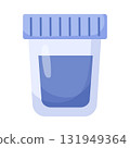 Plastic glass container with blue liquid flat style illustration. Vector illustration 131949364