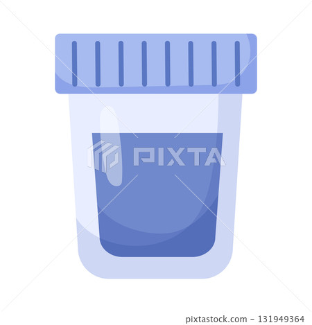 Plastic glass container with blue liquid flat style illustration. Vector illustration Plastic glass container with blue liquid flat style illustration. Vector illustration 131949364