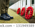 Armistice remembrance day wreaths on gravestones, conceptual background 131949389