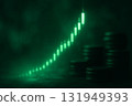 Finance concept with rising stock chart in digital green glow, background 131949393