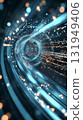 Cosmic space swirl with blue tech theme in vertical format, suitable for background 131949406