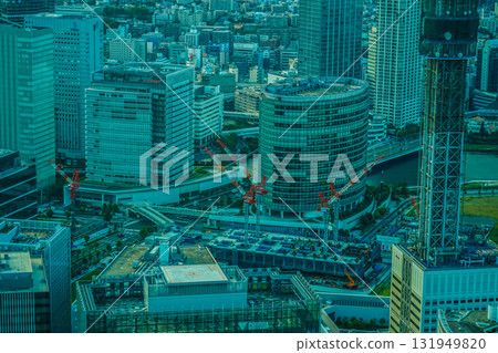 Evening view of Minato Mirai seen from Yokohama Landmark Tower 131949820