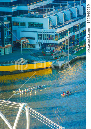 Boat practice along the river 131949919