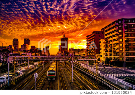Golden sky and railroad tracks Golden sky and railroad tracks 131950024