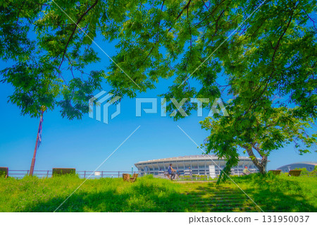 Stairs and stadium from the shade Stairs and stadium from the shade 131950037
