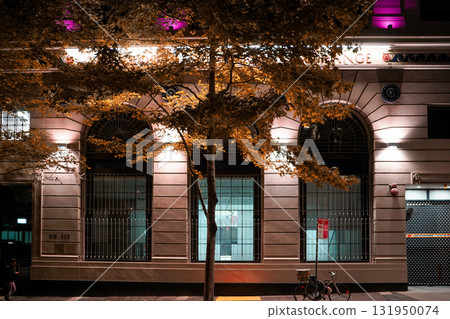 Night cityscape and yellow leaves Night cityscape and yellow leaves 131950074