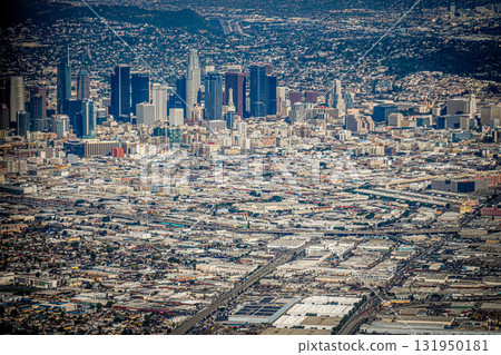 Distant view of Los Angeles' business district 131950181