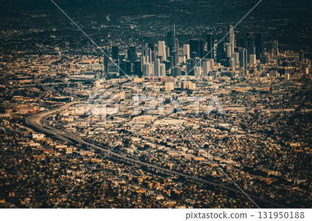 Los Angeles cityscape at sunset 131950188